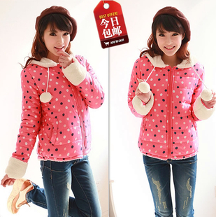 Winter women's 2012 polka dot berber fleece wool ball with a hood wadded jacket cotton-padded jacket cotton-padded jacket