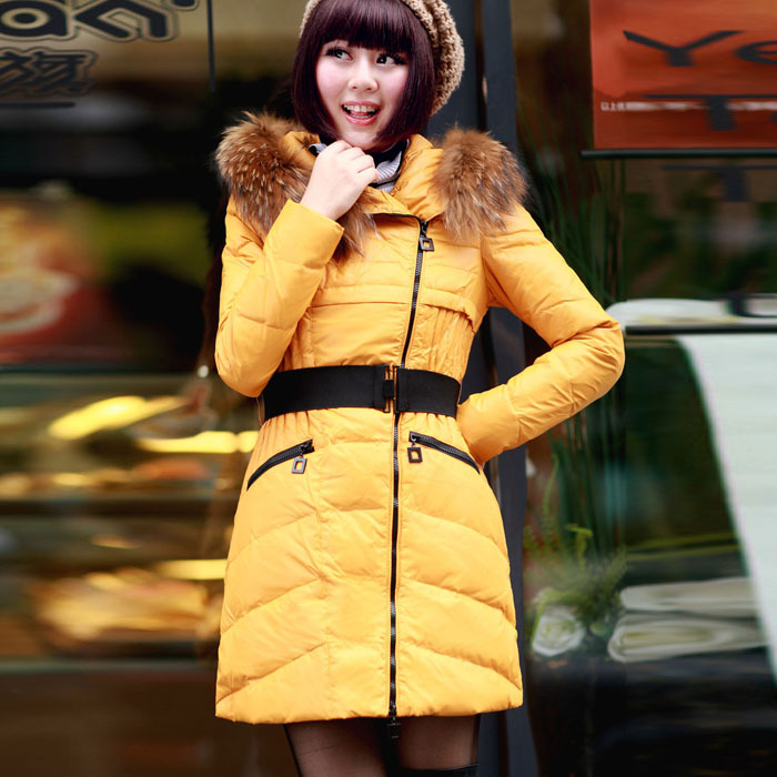 Winter women's 2012 with a hood slim oblique zipper fur collar long design thickening thermal down coat female