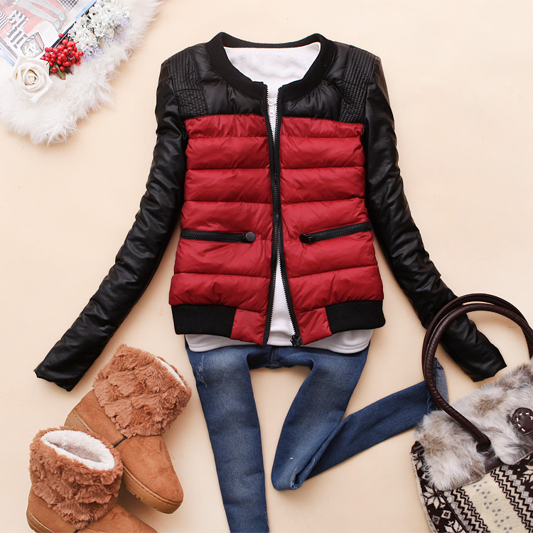 Winter women's aqy-w829 o-neck PU leather coat cotton-padded jacket wadded jacket l-18