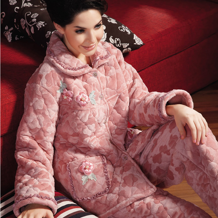 Winter women's cotton-padded sleepwear plus size sleepwear thermal thickening coral fleece cotton-padded lounge set