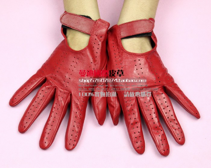 Winter women's full cutout genuine leather gloves sheepskin gloves breathable fashion
