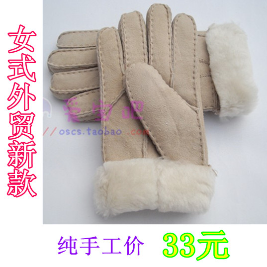 Winter women's fur one piece gloves sheep fur thermal women's genuine leather gloves