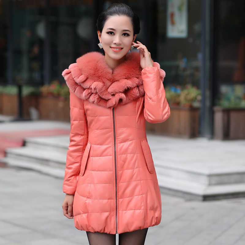 Winter women's genuine leather down coat medium-long fur sheepskin rex rabbit hair down leather clothing fox fur