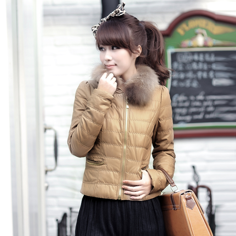 Winter women's motorcycle leather jacket short jacket PU leather wadded jacket fur collar short design leather clothing
