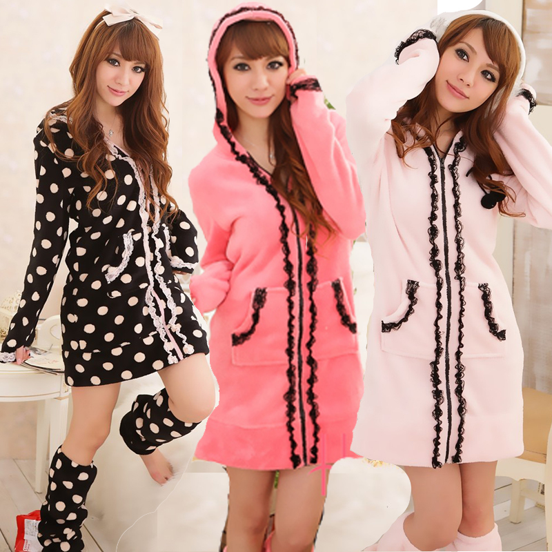 Winter Women's Sexy Nightgown Long-sleeve With a Hood Coral Fleece Sleepwear For Set Free Sgipping