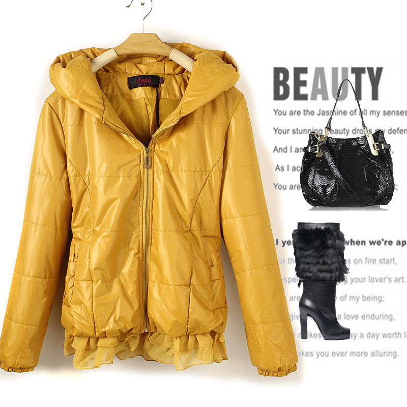 Winter women's slim with a hood wadded jacket female edge chiffon plus size outerwear cotton-padded jacket cotton-padded jacket