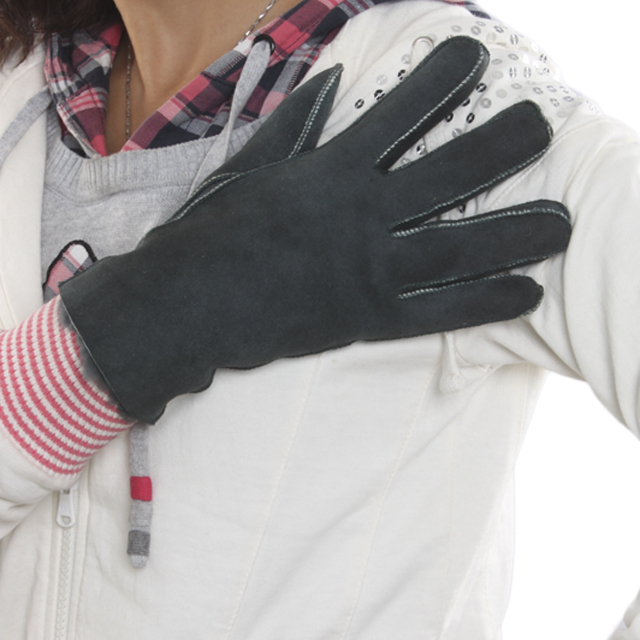 Winter women's thermal warm gloves winter women genuine leather wool and fur in one