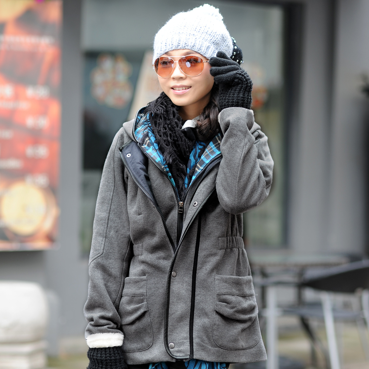 Winter women's tschumo double zipper thickening hooded faux two piece wadded jacket cotton-padded jacket medium-long clothing
