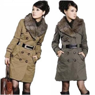 Winter women's wadded jacket slim double breasted large fur collar cotton-padded jacket medium-long trench cotton-padded jacket