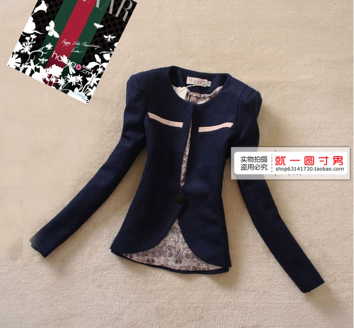 Winter women's woolen short design solid color o-neck coat slim one button woolen blazer