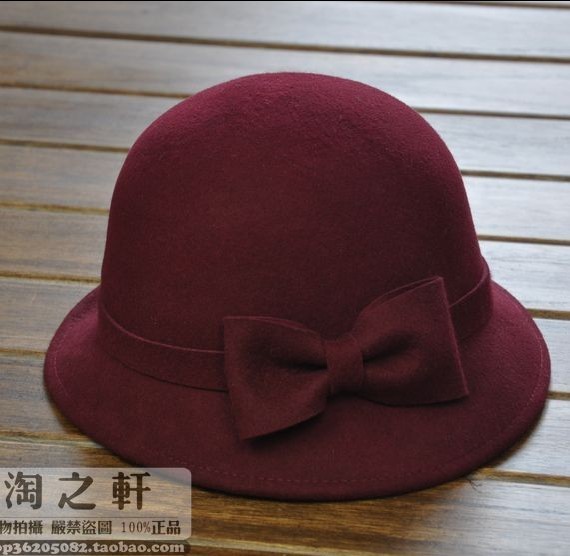 Winter woolen bow cap fashion fedoras bucket hats female autumn and winter