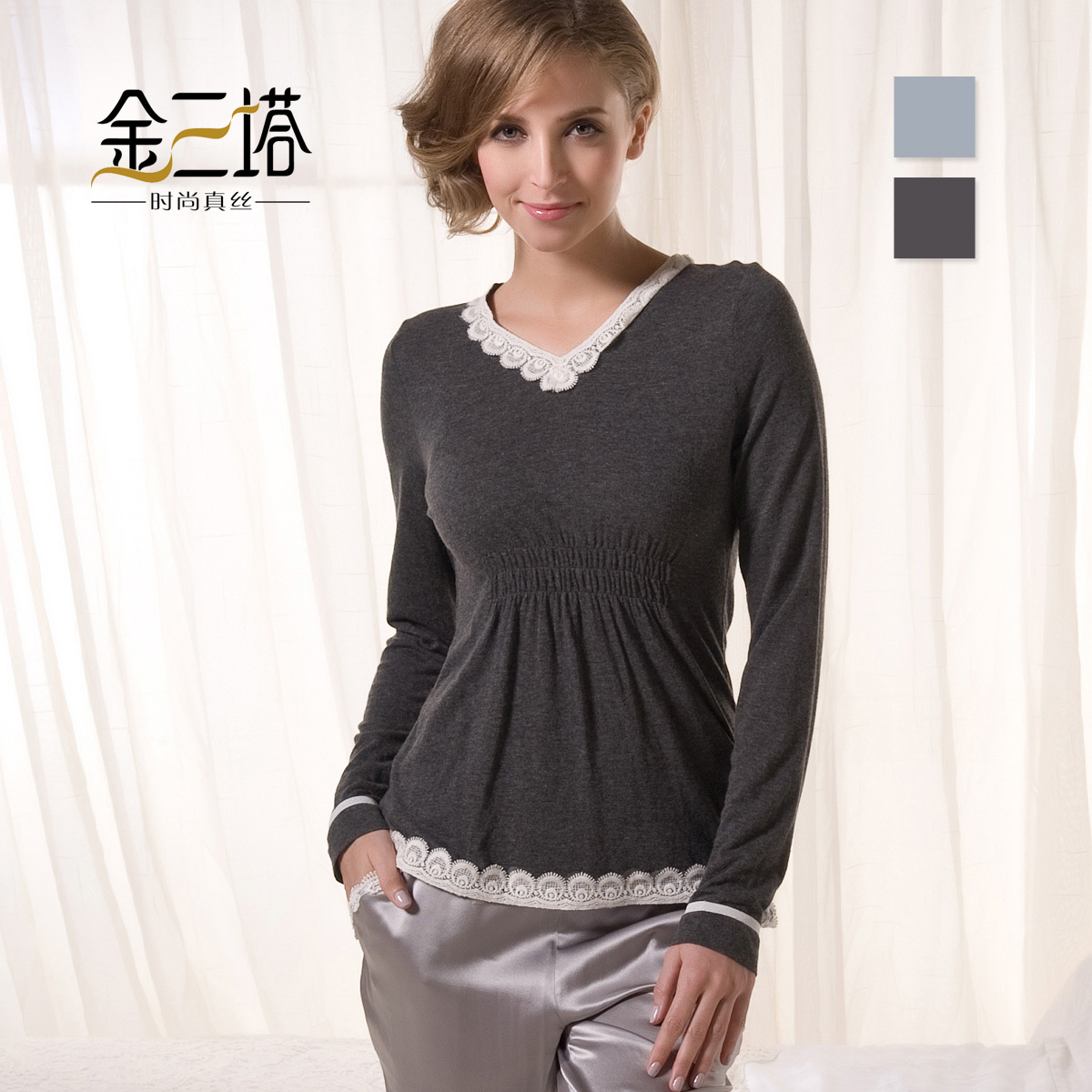 Wire blending women's laciness long-sleeve top basic shirt autumn and winter