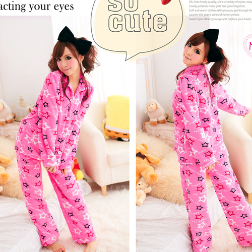 Wire long-sleeve coral fleece lounge set winter thickening sleepwear