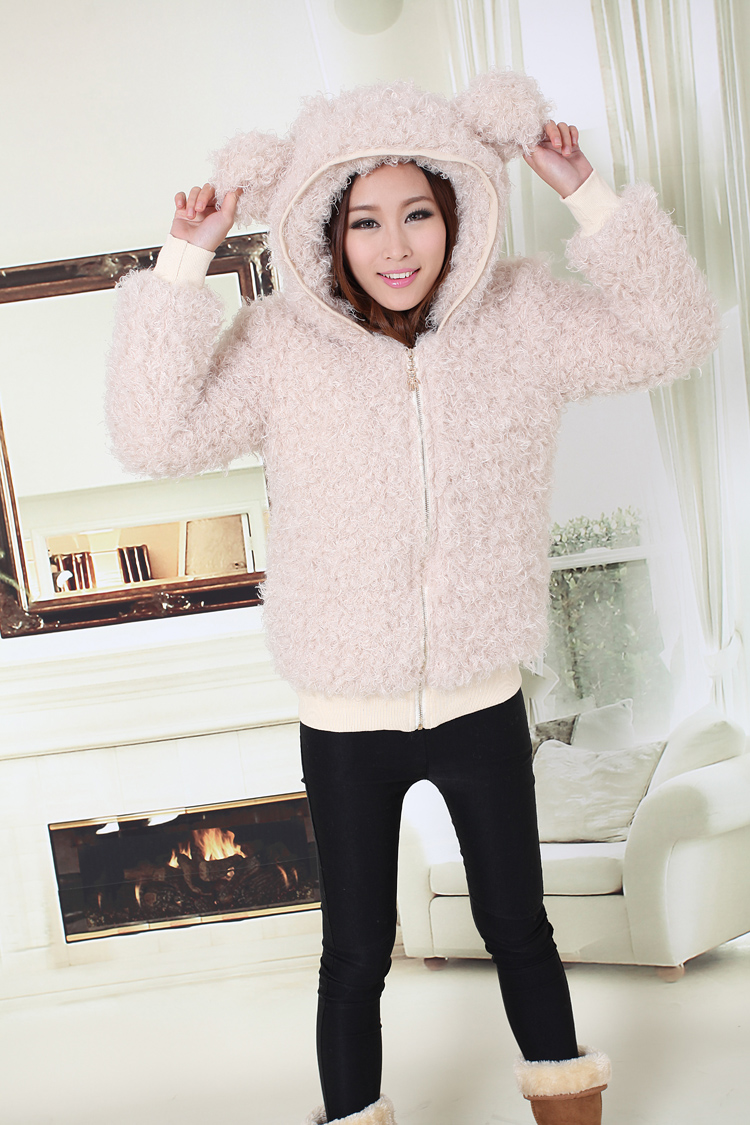 With a hood cartoon panda ear plush thick furry wadded jacket cotton-padded jacket outerwear