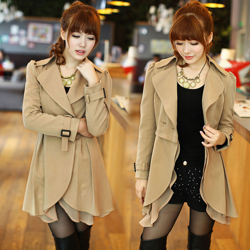 With belt ! lace slim trench outerwear slim waist medium-long overcoat