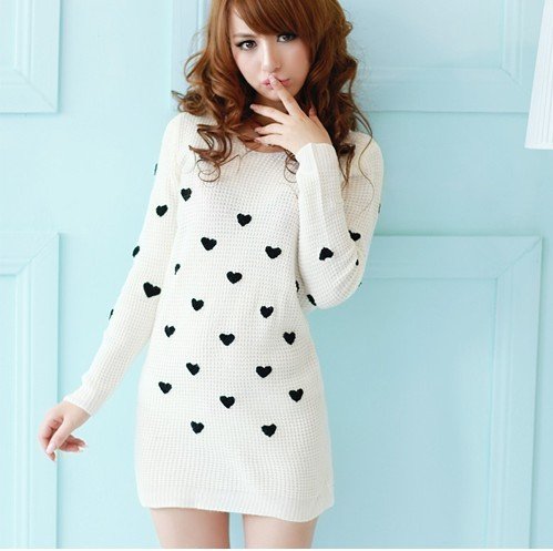 With small hearts solid-colored sheathy sweater   13109