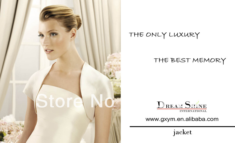 WJ002 2013 custom made short sleeve white/off white / ivory satin Bridal Jackets