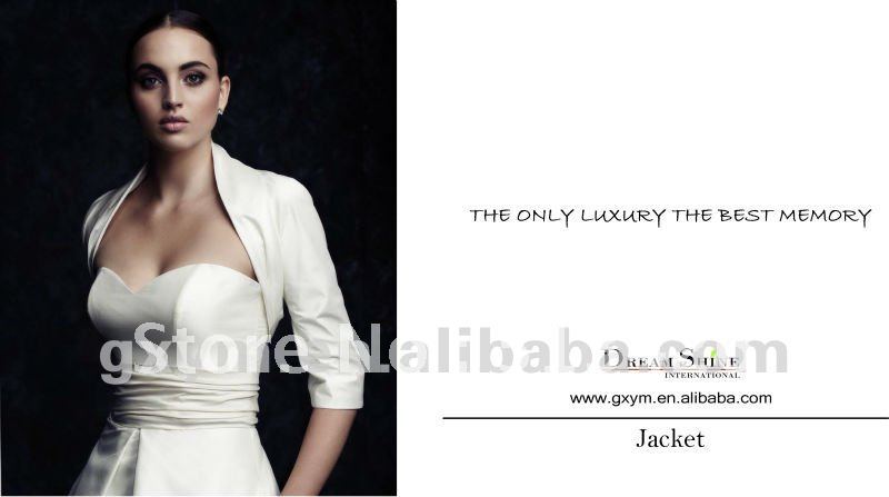 WJ017 2013 custom made half sleeve white/off white /ivory satin Bridal Jackets/boleros