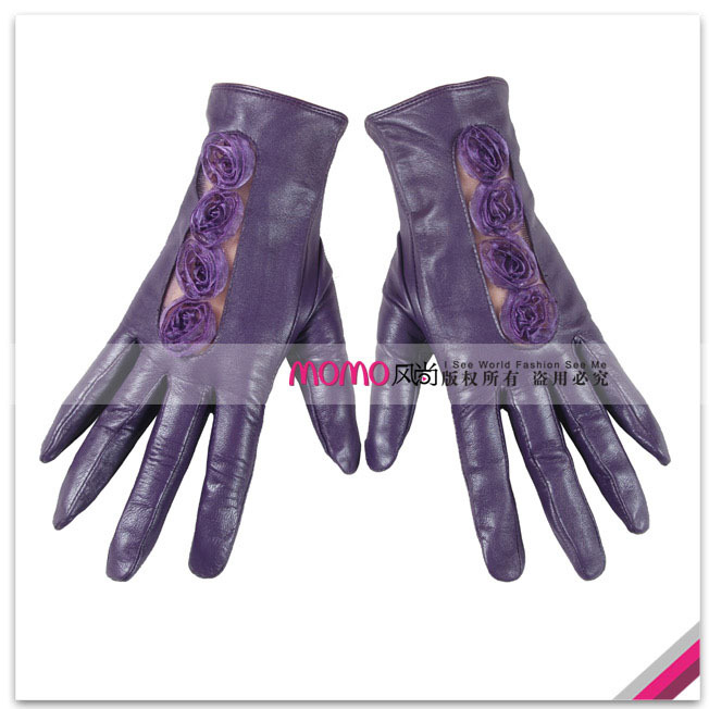 Woma warmen 's top suede lace cutout flower women's genuine leather gloves l014n-1