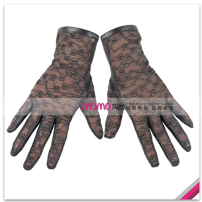 Woma warmen 's top suede lace cutout flower women's genuine leather gloves l023n-2
