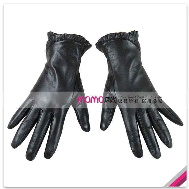 Woma warmen 's top suede laciness thermal type women's genuine leather gloves l001nc