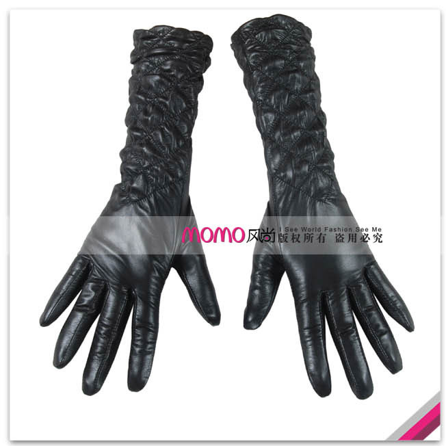 Woma warmen 's top suede pleated long design gloves women's genuine leather gloves l009nn
