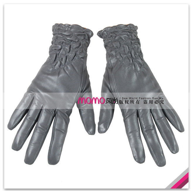 Woma warmen 's top suede pleated thermal type women's genuine leather gloves l054nq-2