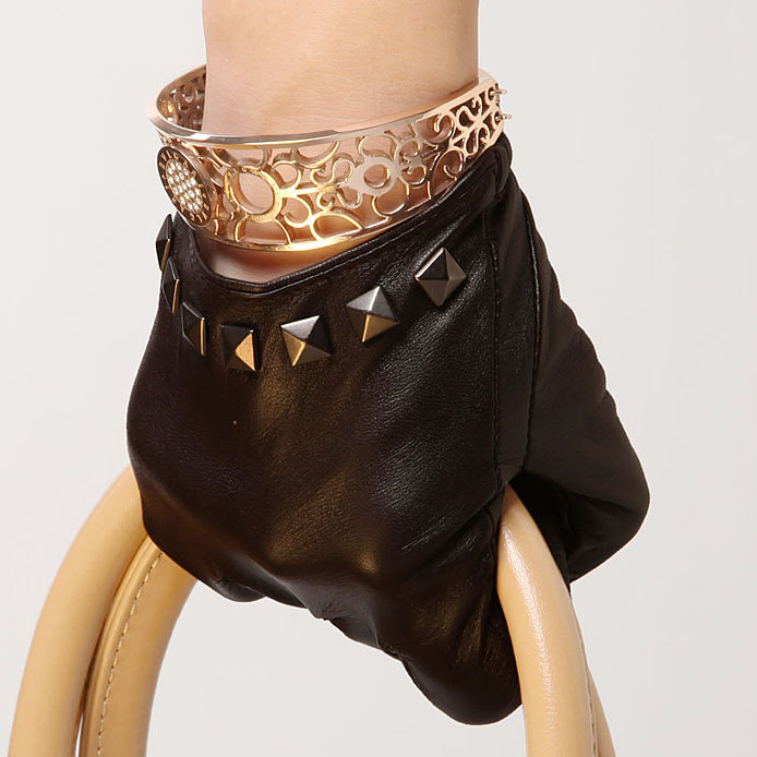 Woma warmen 's top suede rivet women's genuine leather gloves l096nn