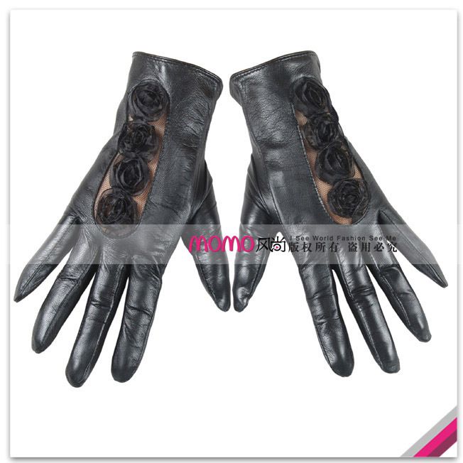Woma warmen suede lace cutout flower women's genuine leather gloves l014n