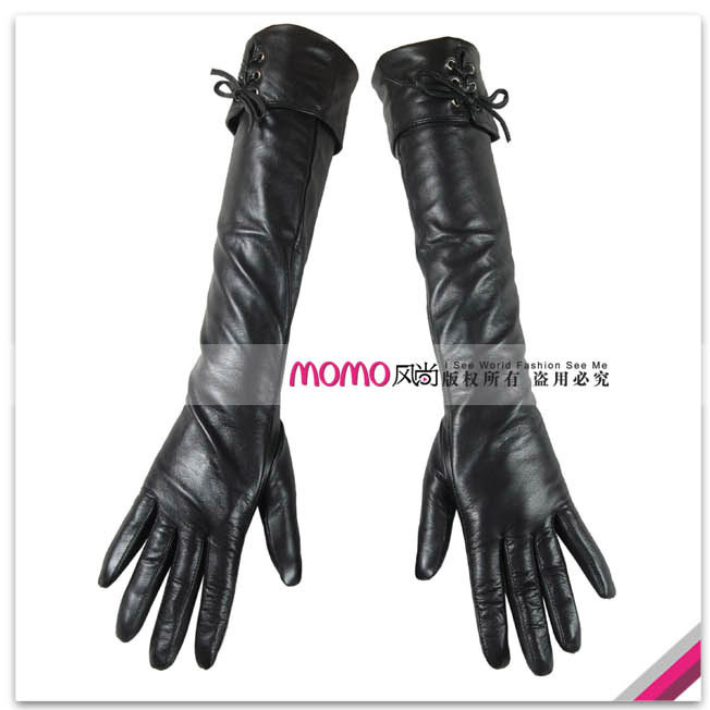 Woma warmen suede lacing long design gloves women's genuine leather gloves l060nn
