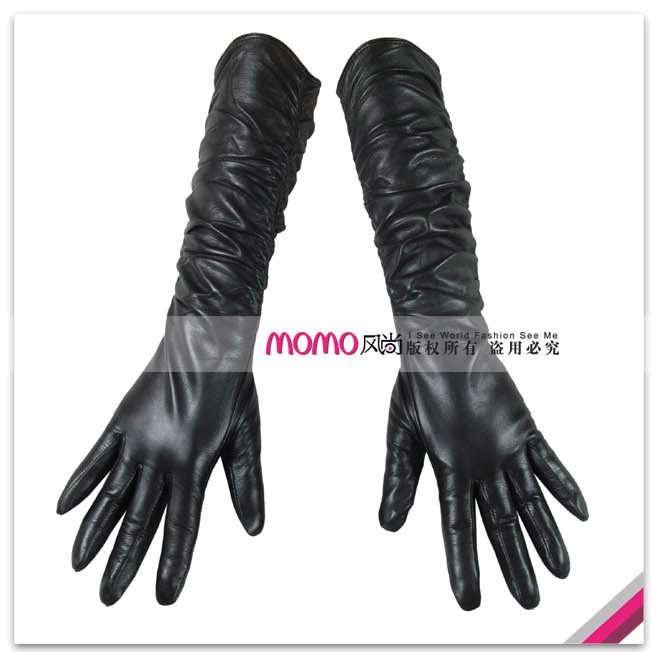 Woma warmen suede pleated long design gloves women's genuine leather gloves l012nq