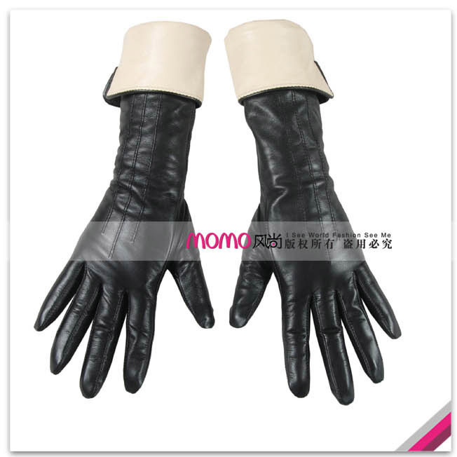 Woma warmen suede two-color long design gloves women's genuine leather gloves l036nq