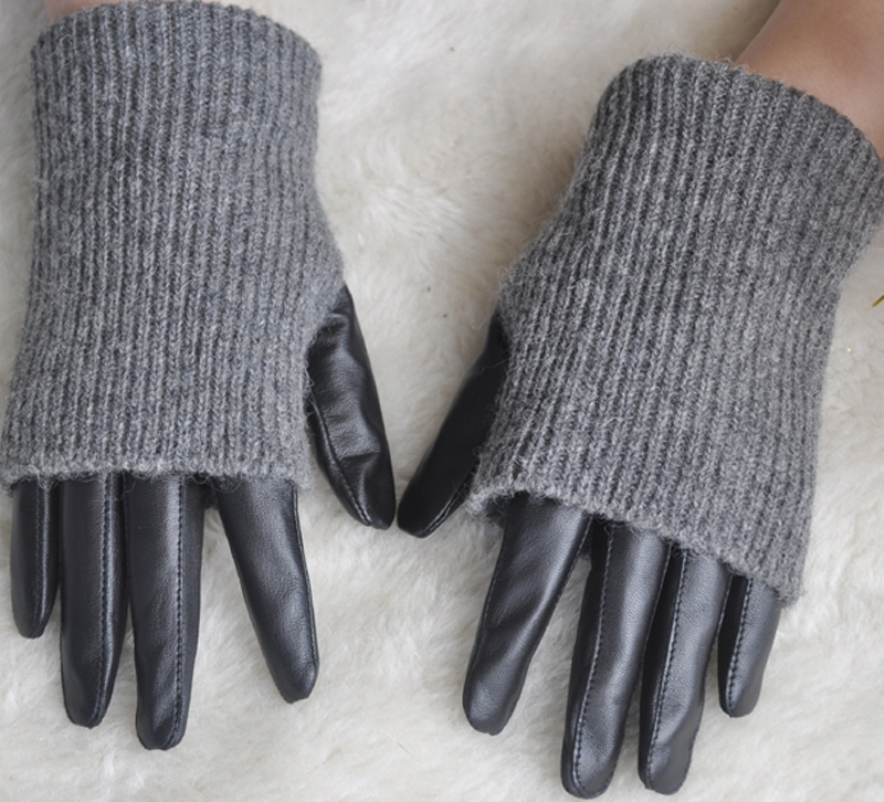 woman black Two size Genuine leather gloves