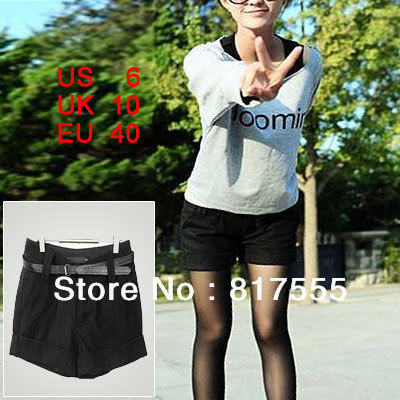 Woman Decorative Pockets Back Zipper Button Closure Gray Worsted Shorts