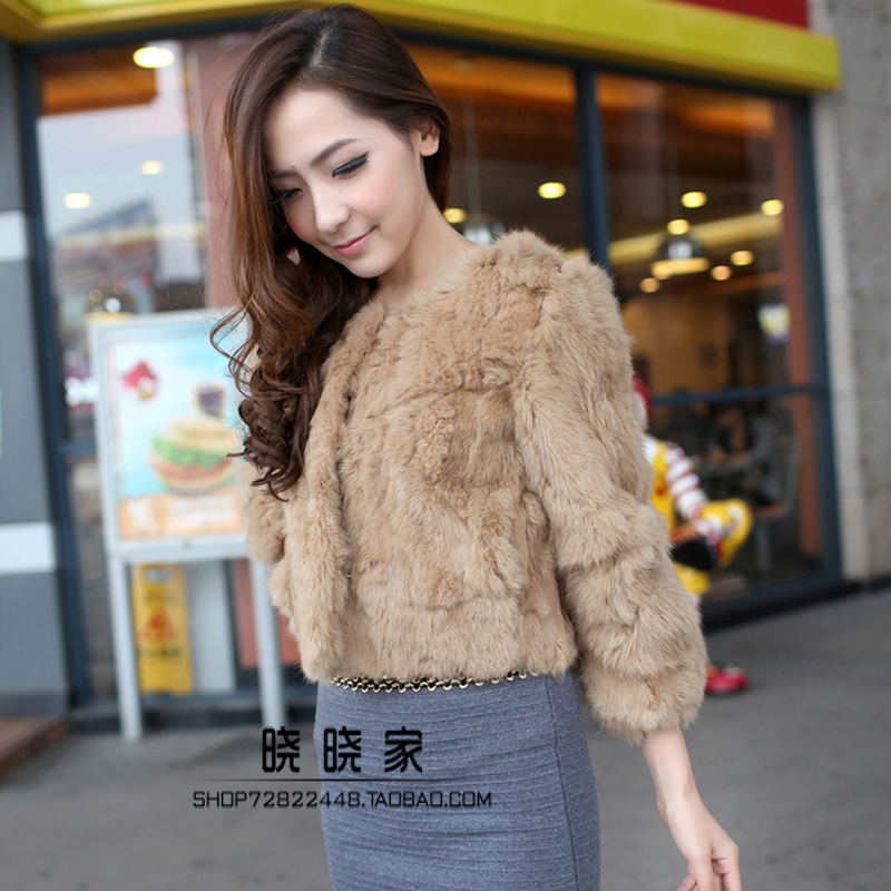 Woman fashion ladies rabbit fur design o-neck short fur coat women