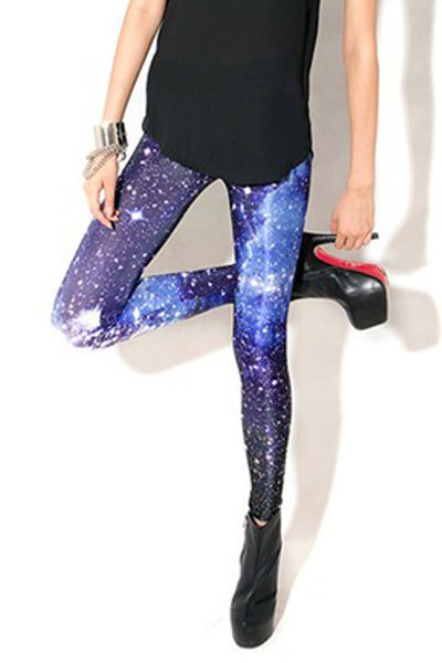 Woman Galaxy Print Leggings Tights Blue Cheap Price Drop Shipping LC79070