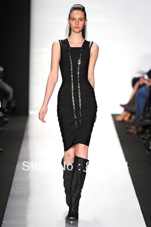woman knee-length formal dress OL sequin bandage HL o-neck sleeveless elegant uniform dresses black