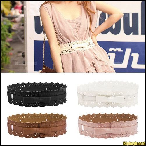 Woman Lady Elegant Leather Hollow Flower Lace Waist Belt Waistband