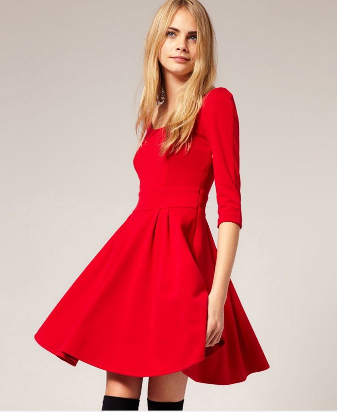 woman slim fit  half sleeves dress thin waist drape skirt  free shipping