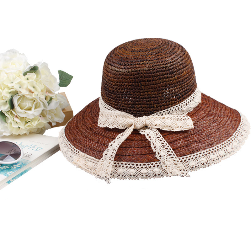 Woman summer hat female beach cap campaigners strawhat lace bow mz2706