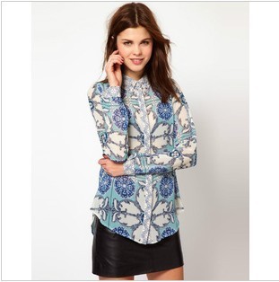 Women 2012 New Fashion Flour Causual Button Ladies Blouse B18-14-081