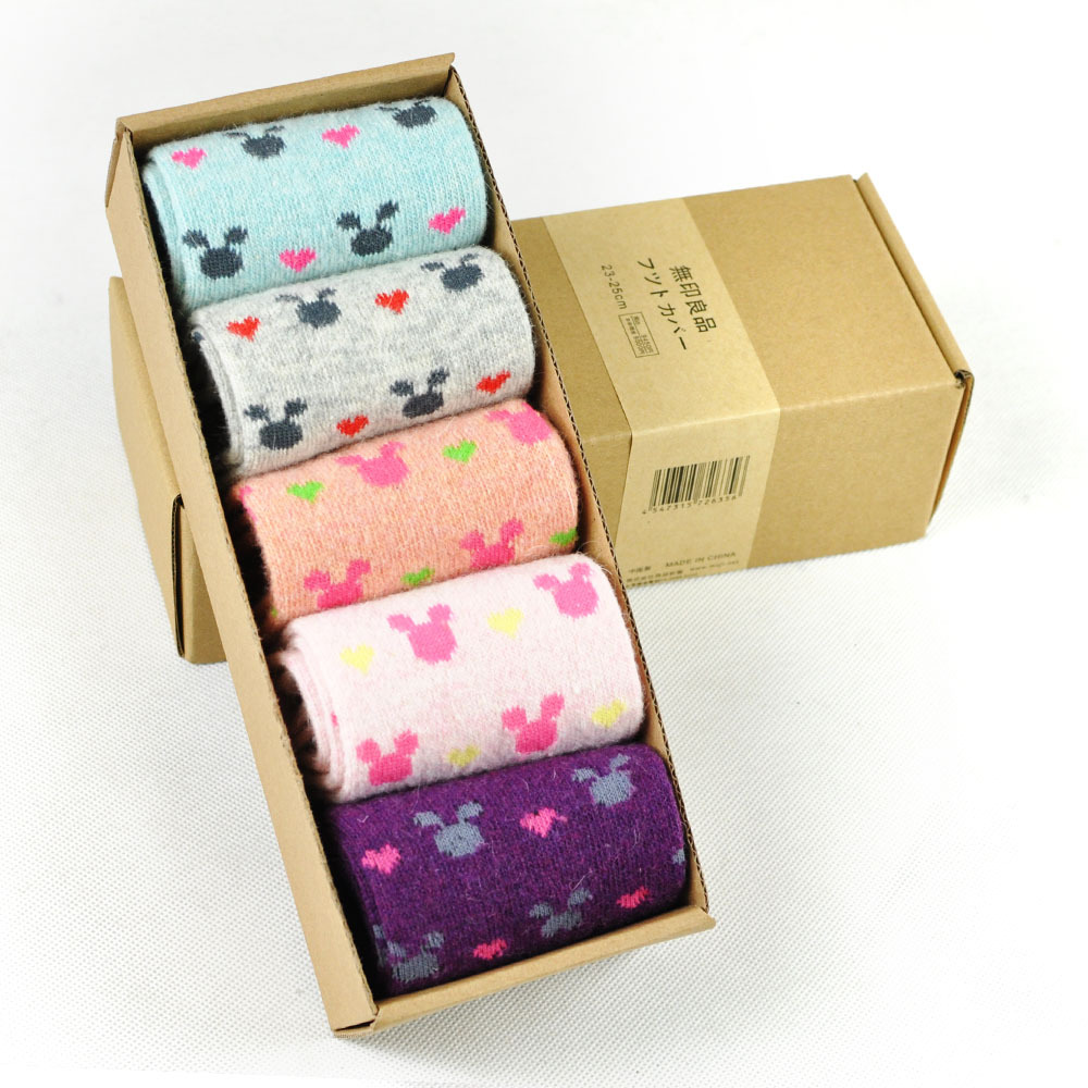 women autumn and winter cartoon rabbit stocking thickening thermal Warm wool socks with gift boxes free shipping