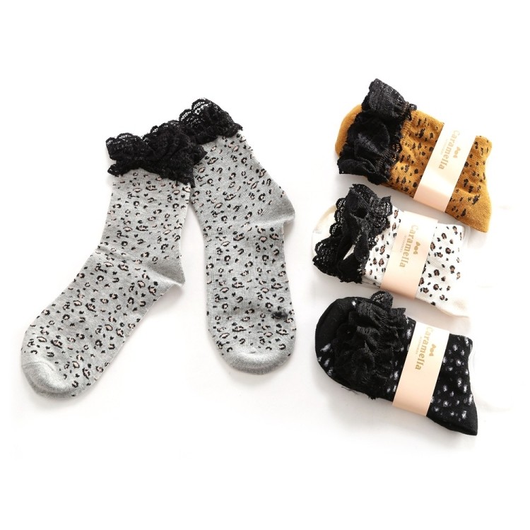 women autumn and winter  fashion cotton  leopard print knee-high  lace socks free shipping