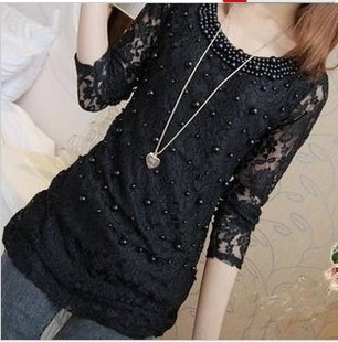 Women autumn and winter peter pan collar long-sleeve t shirt lace t-shirt women's top t-shirt basic shirt