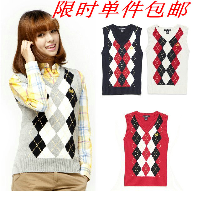 Women autumn and winter sweater vest female sweater british style sweater female V-neck vest waistcoat female