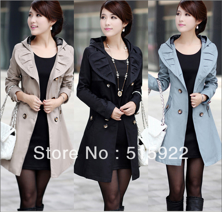 women autumn winter  coat jacket black fashion clothes warm hoodie  free shipping1036(blue, black,Khaki)