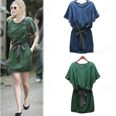 women batwing dolman short sleeve casual cotton dress