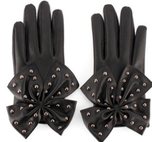 Women big bow rivet soft leather rivet women's female windproof sun gloves