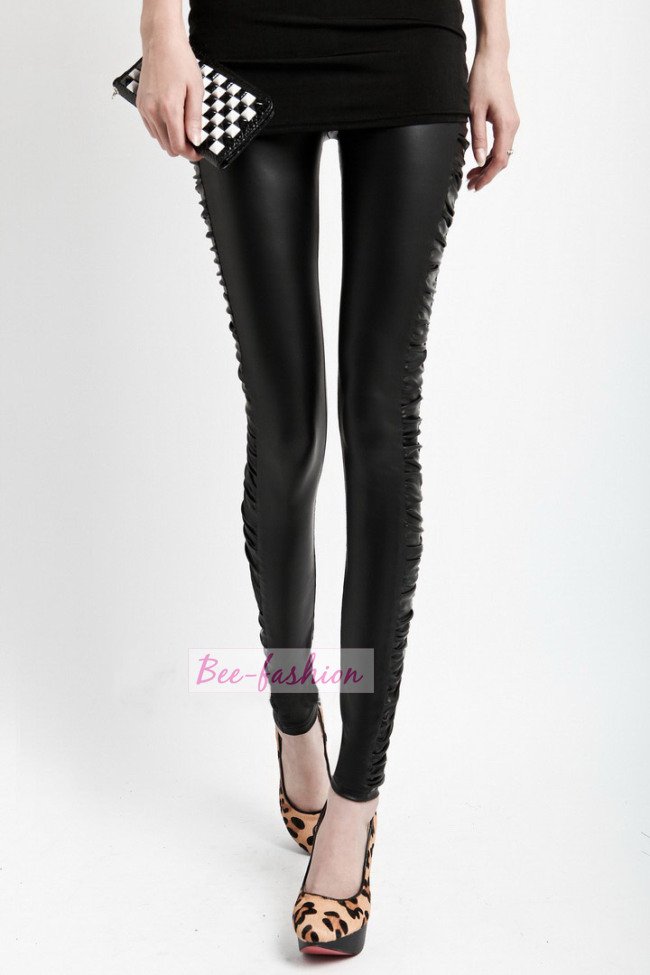 Women black leather cotton Leggings Tights Legwear pants/Free shipping/one size/LG466