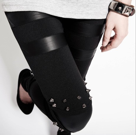 Women black leather cotton patchwork Leggings Tights Legwear pants/Free shipping/wholesale retail legging/LG542